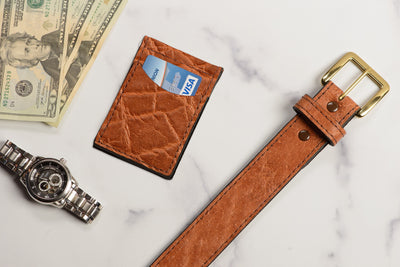 Caramel Brown Elephant Bifold Slim Profile Wallet With Money Clip - Bullhide Belts
