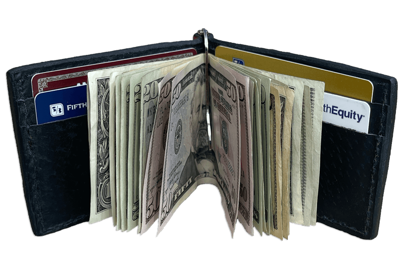 Black Ostrich Bifold Slim Profile Wallet With Money Clip - Bullhide Belts