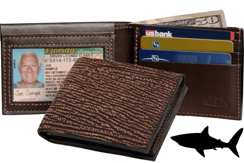 Brown Suede Shark Luxury Designer Exotic Bifold Wallet With Flip Up ID Window **SHIPS APRIL 8th** - BullhideBelts.com