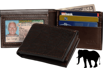 Dark Brown Elephant Luxury Designer Exotic Bifold Wallet With Flip Up ID Window **SHIPS APRIL 8th** - BullhideBelts.com