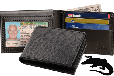 Gray Alligator Luxury Designer Exotic Bifold Wallet With Flip Up ID Window **SHIPS APRIL 8th** - BullhideBelts.com