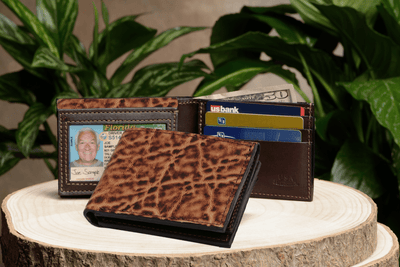 Rustic Brown Elephant Luxury Designer Exotic Bifold Wallet With Flip Up ID Window **SHIPS APRIL 8th** - BullhideBelts.com
