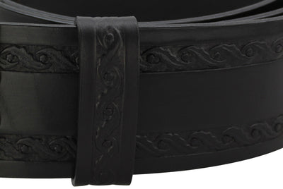 Bullhide Belts Black Santa Belt 3.5" Oak Leaf Embossed Keeper Loop