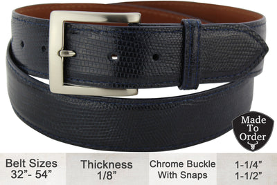 Navy Blue Lizard Skin Designer Full Grain Leather Belt (Allow Approx. 4 Weeks To Ship) - Bullhide Belts