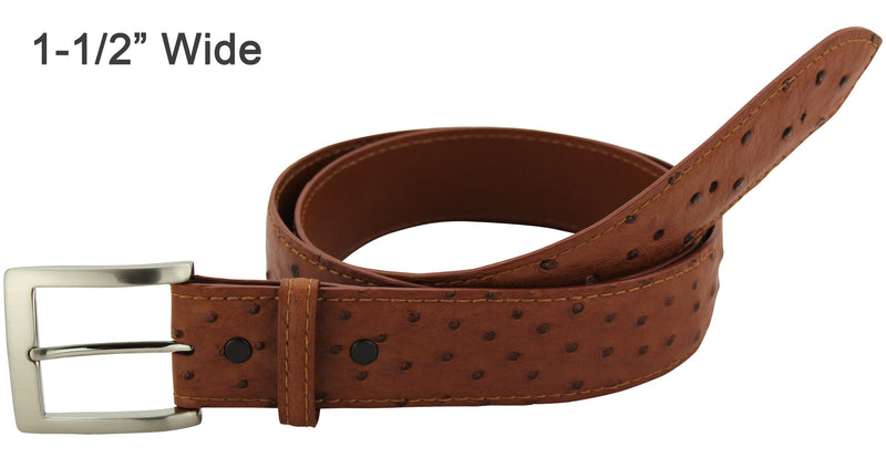 Cognac Ostrich Designer Full Grain Leather Belt (Allow Approx. 4 Weeks To Ship) - Bullhide Belts