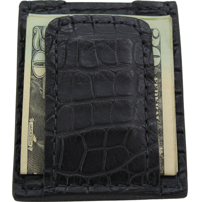 Black alligator skin money clip leather wallet with bills by Bullhide Belts