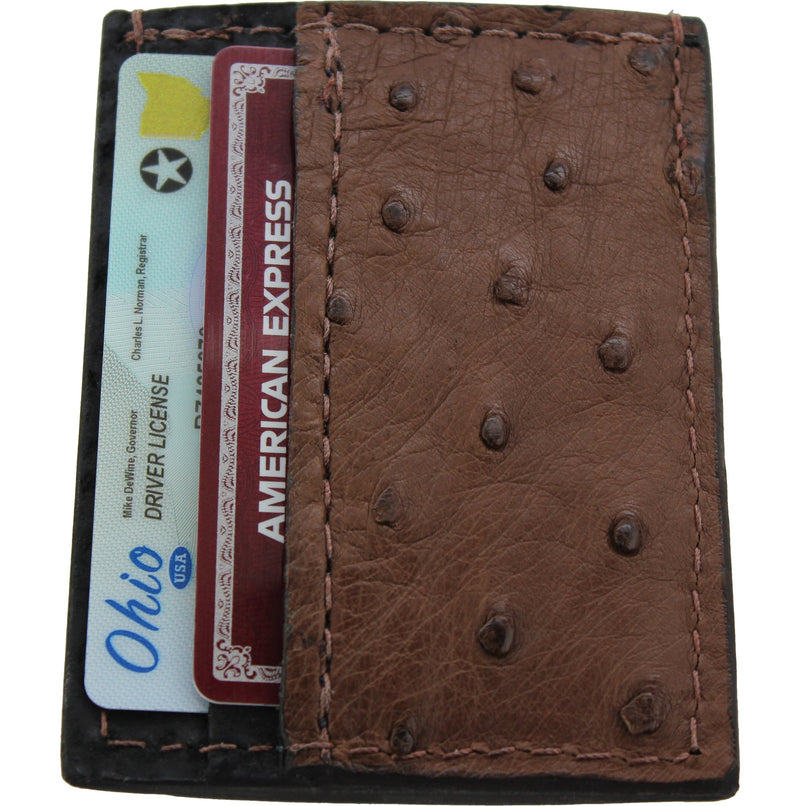 Brown Ostrich Money Clip Wallet With Credit Card Slots - Bullhide Belts
