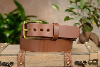 The Eastwood: Men's Caramel Tan Non Stitched Leather Belt Max Thick With Brass 1.50" - Bullhide Belts