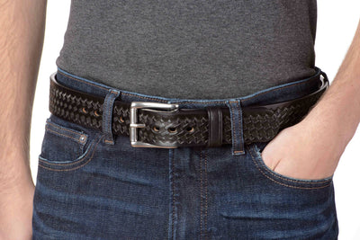 The Eastwood: Men's Black Basket Weave Leather Belt Max Thick 1.50" - Bullhide Belts