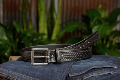 The Eastwood: Men's Black Basket Weave Leather Belt Max Thick 1.75" Extra Wide - Bullhide Belts