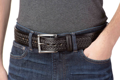 The Eastwood: Men's Black Basket Weave Leather Belt Max Thick 1.75" Extra Wide - Bullhide Belts