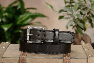 The Bomber: Men's Black Double Stitched With Distressed Marks Leather Belt 1.50" - Bullhide Belts