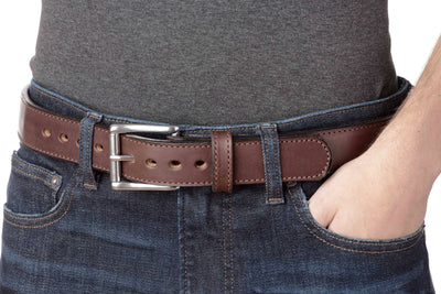 The Norris: Men's Brown Stitched Leather Belt Max Thick With Steel Core 1.50" - Bullhide Belts