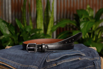 The Stallion: Black Stitched Italian Leather With Steel Core 1.25" - Bullhide Belts