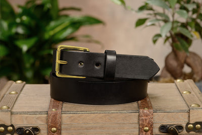 The Maverick: Men's Black Non Stitched Leather Belt With Brass 1.50" - Bullhide Belts