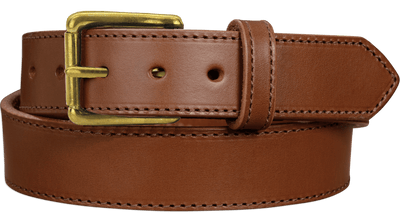 The Maverick: Caramel Tan Stitched Leather Belt With Brass 1.50" - Bullhide Belts