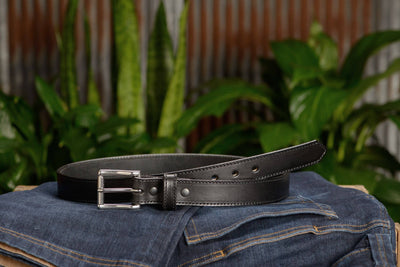 The Commander: Men's Black Stitched Leather Belt 1.25" - Bullhide Belts