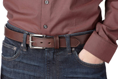 The Commander: Men's Brown Stitched Leather Belt 1.25" - Bullhide Belts