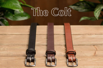 The Colt: Men's Medium Brown Stitched Leather Belt Petite Width 1.00" - Bullhide Belts