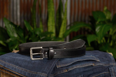 The Maverick: Men's Black Double Stitched Leather Belt 1.50" - Bullhide Belts