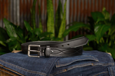 The Maverick: Men's Black Figure 8 Stitched Leather Belt With Black Thread 1.50" - Bullhide Belts