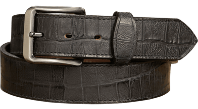 The Chomper: Men's Black Stitched Alligator Design Leather Belt 1.50" - Bullhide Belts