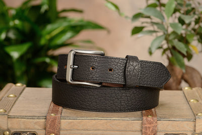 The Forester: Men's Black Stitched American Bison With Scalloped Ends Leather Belt 1.50" - Bullhide Belts