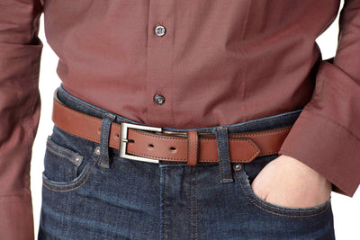 The Admiral: Men's Medium Brown Stitched Leather Belt 1.19" - Bullhide Belts