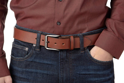 The Admiral: Men's Medium Brown Stitched Leather Belt 1.50" - Bullhide Belts