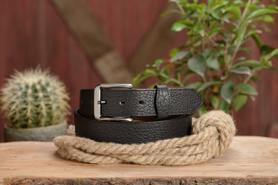 The Forester: Men's Black Stitched American Bison Leather Belt 1.50" - Bullhide Belts