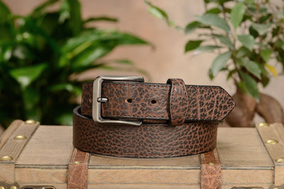 The Forester: Men's Brown Stitched American Bison Leather Belt 1.50" - Bullhide Belts