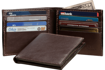 Brown Premium Leather 8 Card Slot Bifold Wallet - Bullhide Belts