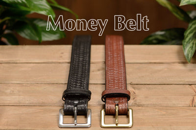 Brown Basket Weave English Bridle Leather Money Belt With 25" Zipper - Bullhide Belts