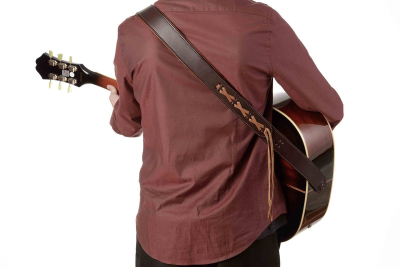 Brown Deluxe Leather Padded Guitar Strap With Adjustable Lace - Bullhide Belts