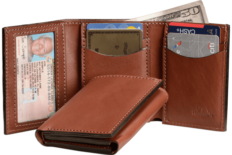Medium Brown Premium Leather Trifold Wallet With ID Window - Bullhide Belts