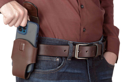 Brown Leather Vertical Cellphone Holster Case - Bullhide Belts