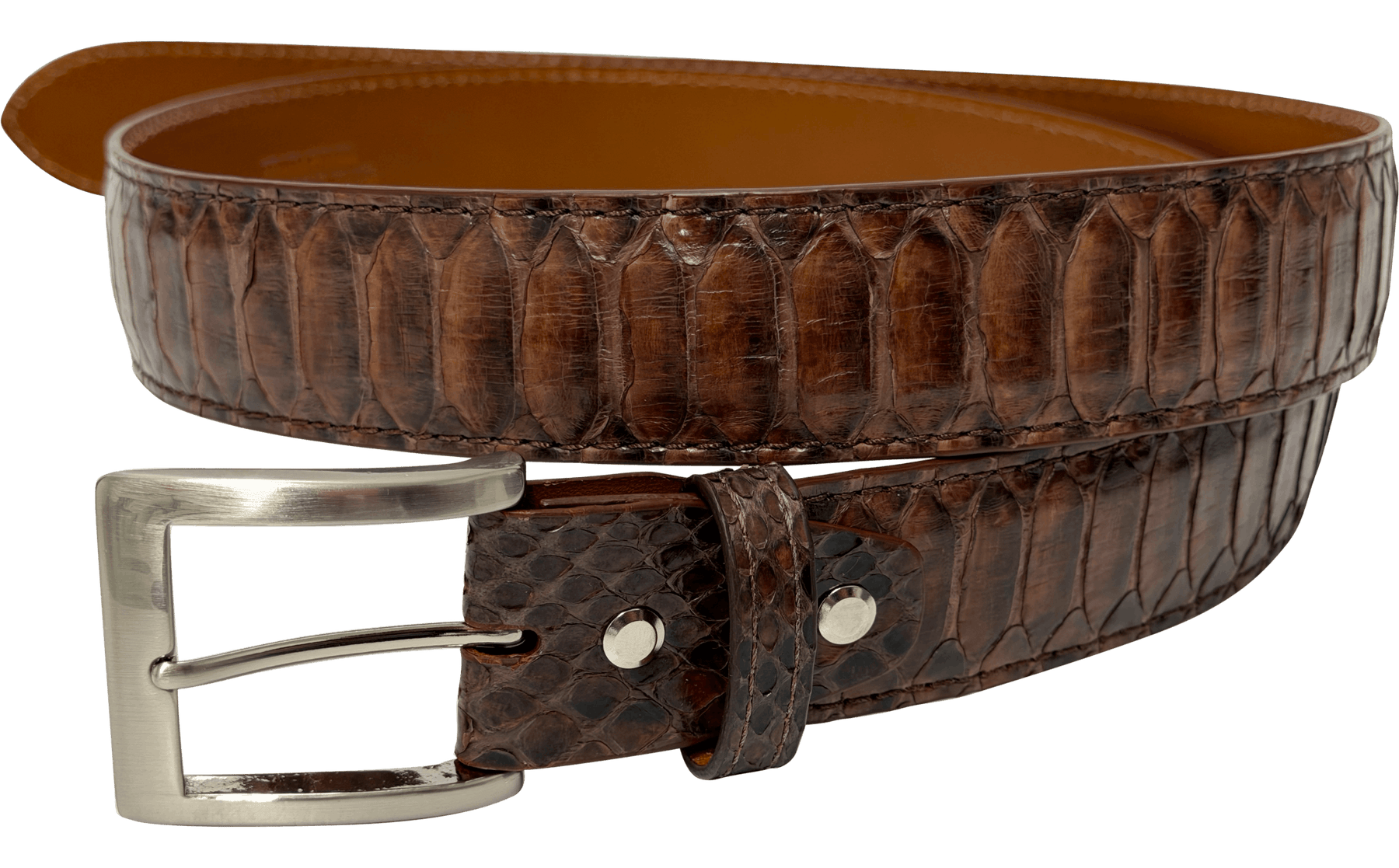 Brown Large Scale Python Snake Skin Designer High End Leather Belt 1.5 ...