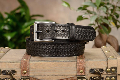 The Eastwood: Men's Black Basket Weave Leather Belt Max Thick 1.50" - Bullhide Belts