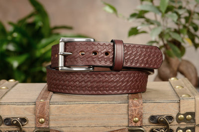 The Eastwood: Men's Brown Basket Weave Leather Belt Max Thick 1.50" - Bullhide Belts