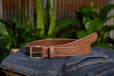 The Eastwood: Men's Caramel Tan Basket Weave Leather Belt Max Thick 1.50" - Bullhide Belts