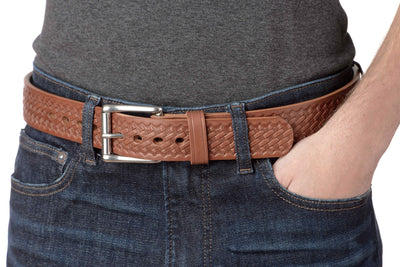 The Eastwood: Men's Caramel Tan Basket Weave Leather Belt Max Thick 1.50" - Bullhide Belts
