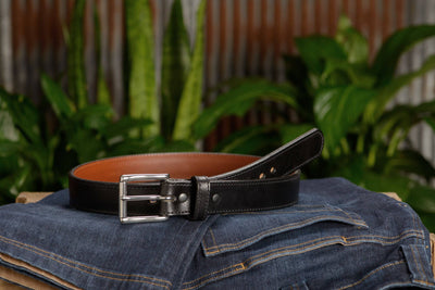 The Norris: Men's Black Stitched Leather Belt Max Thick With Steel Core 1.50" - Bullhide Belts