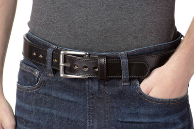 The Norris: Men's Black Stitched Leather Belt Max Thick With Steel Core 1.50" - Bullhide Belts