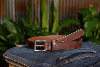 The Norris: Men's Brown Stitched Leather Belt Max Thick With Steel Core 1.50" - Bullhide Belts