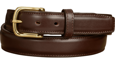 The Stallion: Men's Chocolate Brown Stitched Italian Leather With Steel Core And Brass Buckle 1.25" - BullhideBelts.com