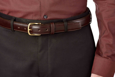 The Stallion: Men's Brown Stitched Italian Leather Belt With Brass Buckle 1.25" - Bullhide Belts