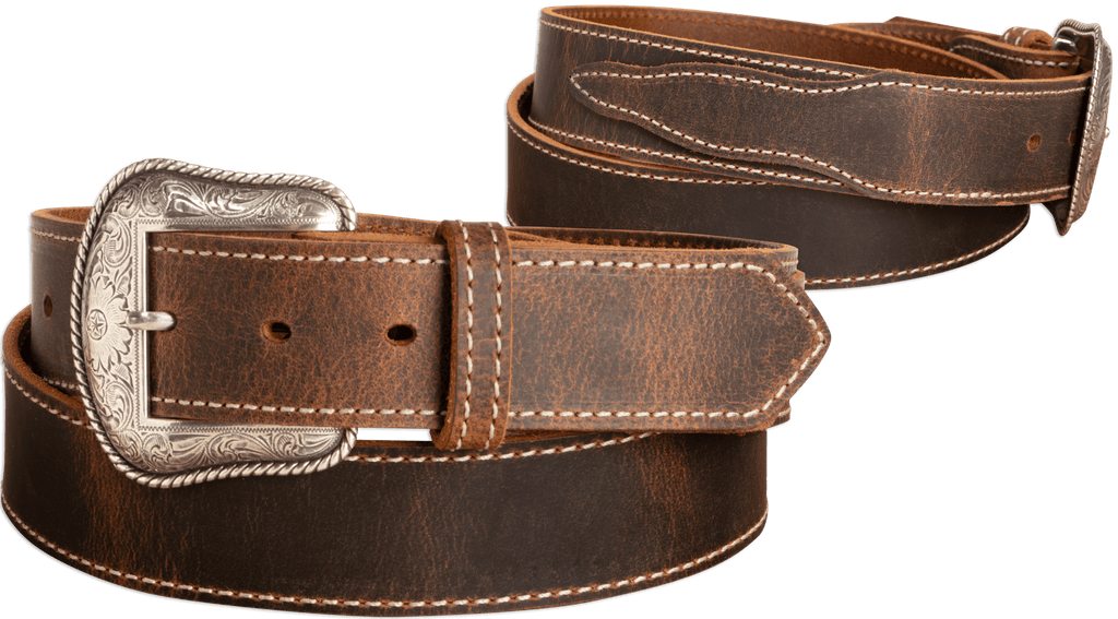 The Crazy Horse: Men's Oil Tanned Stitched Western Leather Belt
