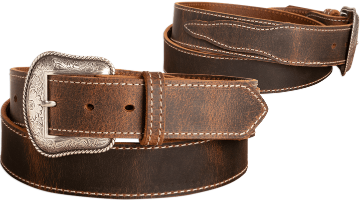 The Crazy Horse: Men's Oil Tanned Stitched Western Leather Belt
