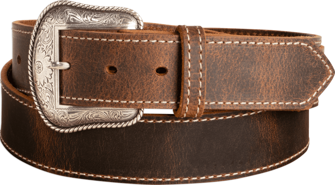 The Crazy Horse: Men's Oil Tanned Stitched Western Leather Belt