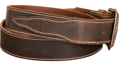 The Crazy Horse: Men's Oil Tanned Stitched Western Leather Belt 1.50" With Scalloped Ends - BullhideBelts.com